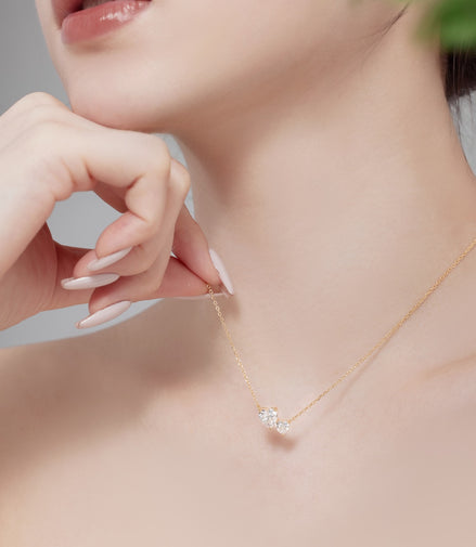 925 silver necklace double heart - 18K gold-plated