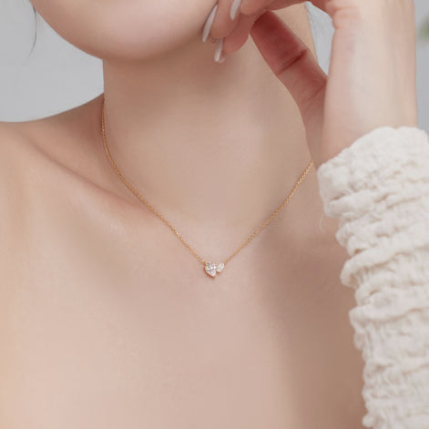 قلادة من الفضة عيار 925 على شكل قلب مزدوج - مطلية بالذهب عيار 18 قيراطًا