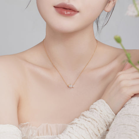 قلادة من الفضة عيار 925 على شكل قلب مزدوج - مطلية بالذهب عيار 18 قيراطًا