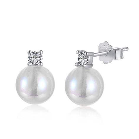 Pearl Earrings 925 Silver &amp; 18K Gold Plated Elegant Zirconia Stud Earrings
