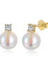 Pearl Earrings 925 Silver &amp; 18K Gold Plated Elegant Zirconia Stud Earrings