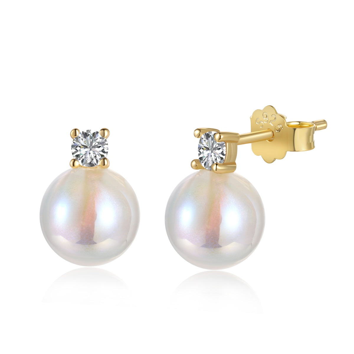 Pearl Earrings 925 Silver & 18K Gold Plated Elegant Zirconia Stud Earrings