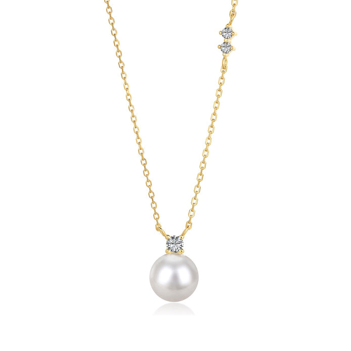 Pearl necklace 925 silver gold-plated zirconia pendant with pearl