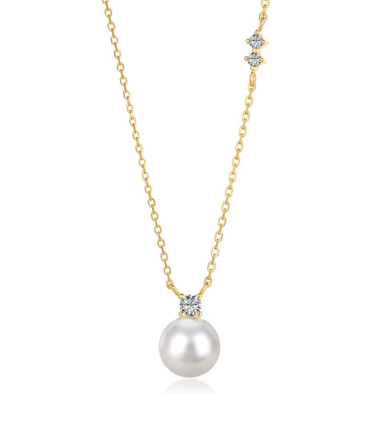 Pearl necklace 925 silver gold-plated zirconia pendant with pearl