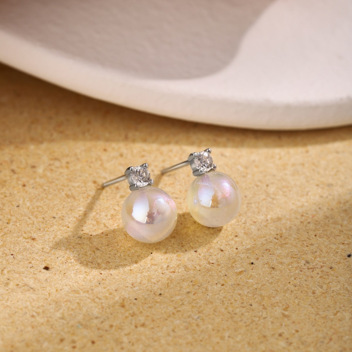 Pearl Earrings 925 Silver & 18K Gold Plated Elegant Zirconia Stud Earrings