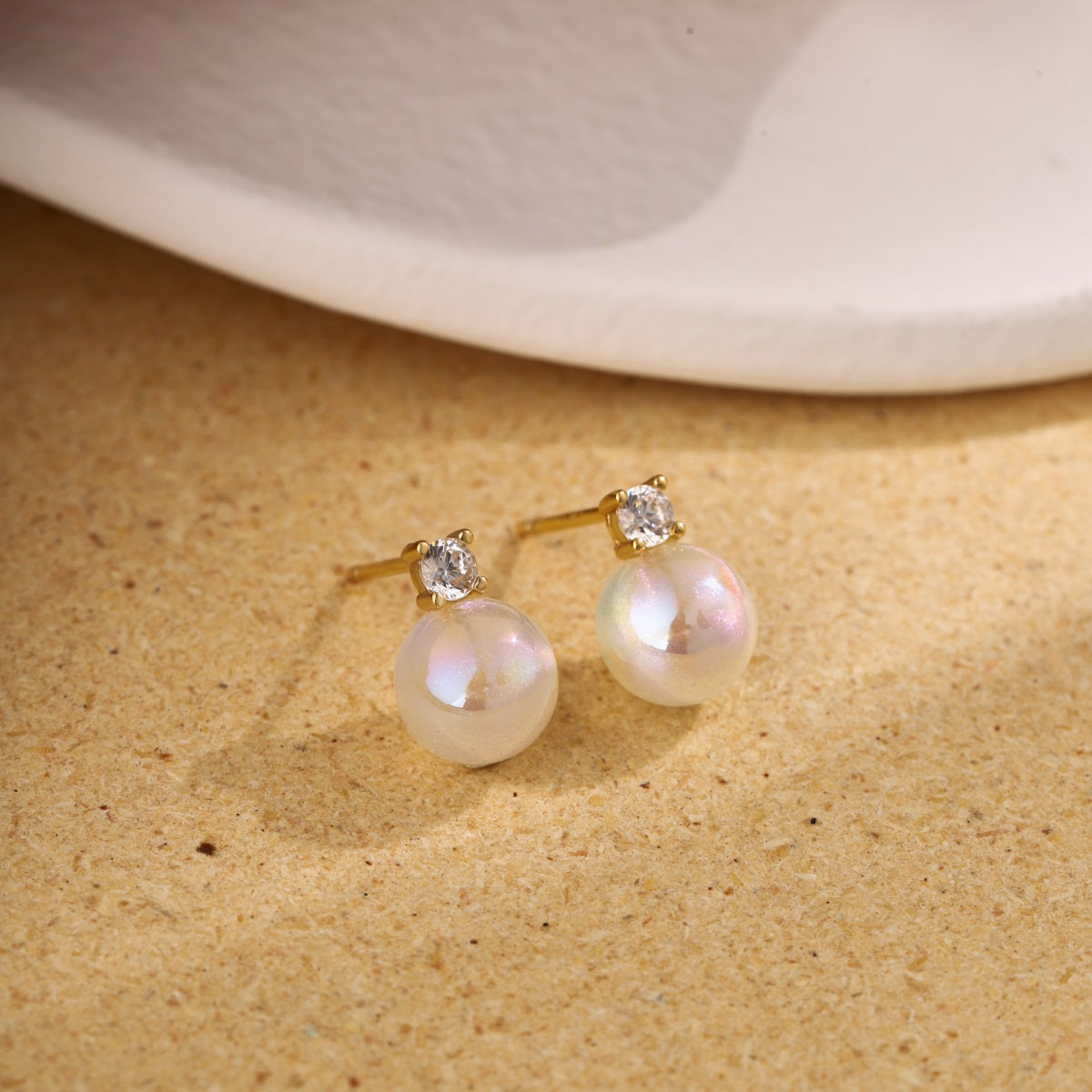 Pearl Earrings 925 Silver & 18K Gold Plated Elegant Zirconia Stud Earrings
