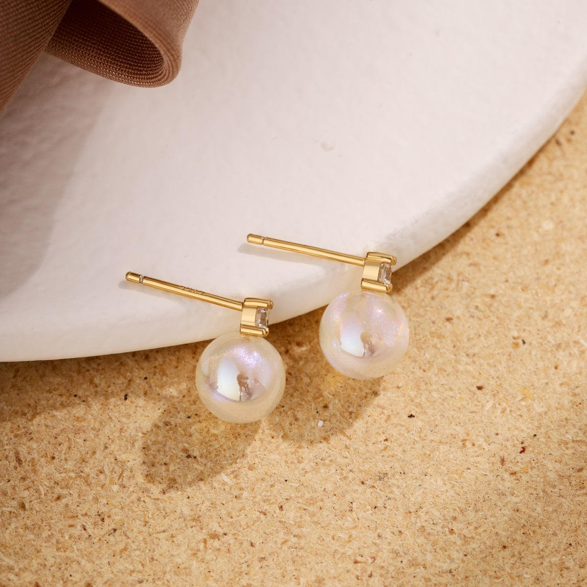 Pearl Earrings 925 Silver & 18K Gold Plated Elegant Zirconia Stud Earrings