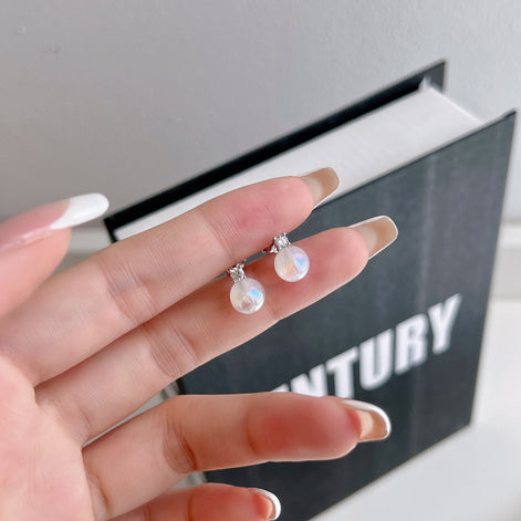 Pearl Earrings 925 Silver &amp; 18K Gold Plated Elegant Zirconia Stud Earrings