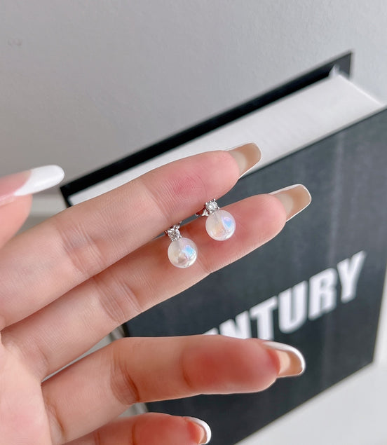 Pearl Earrings 925 Silver &amp; 18K Gold Plated Elegant Zirconia Stud Earrings