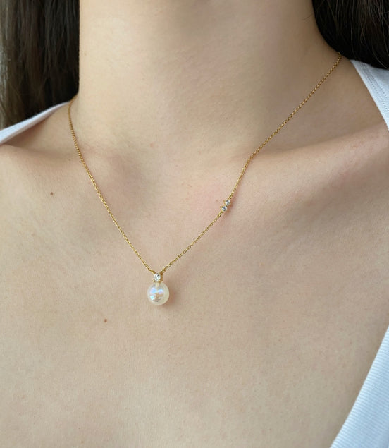 Pearl necklace 925 silver gold-plated zirconia pendant with pearl