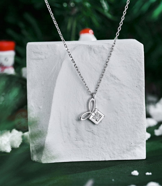 Necklace pendant in gift design made of 925 Sterling silver with round zirconia stone
