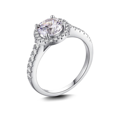 Silver ring with large diamond zirconia and zirconia setting