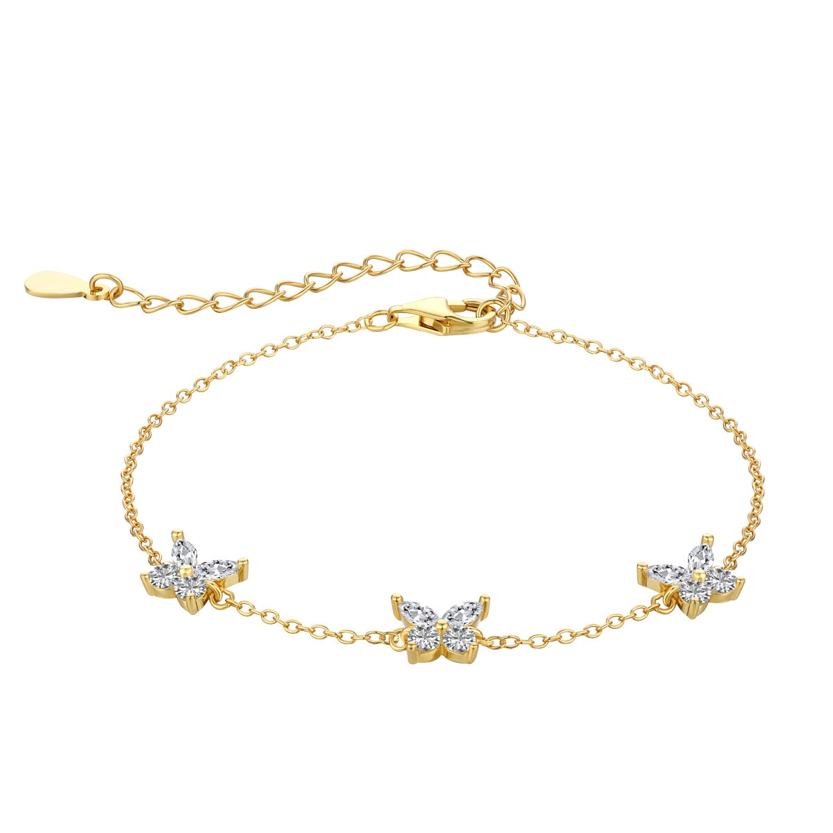 Butterfly bracelet made of 925 sterling silver and zirconia stones-18K gold-plated