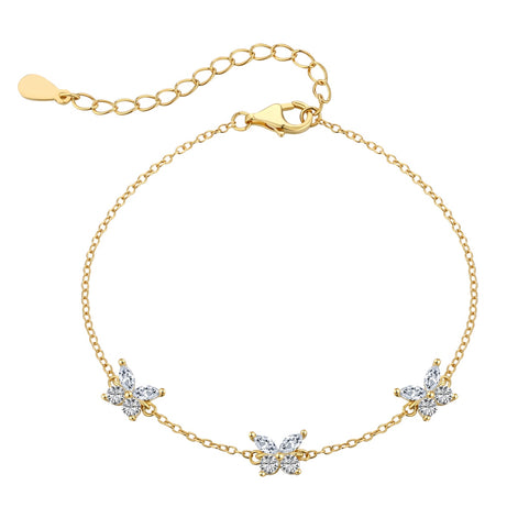 Butterfly bracelet made of 925 sterling silver and zirconia stones-18K gold-plated