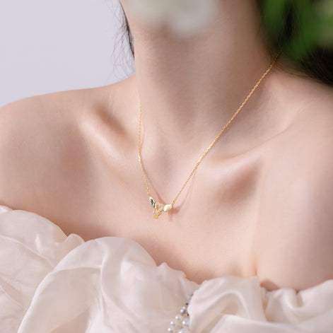 925 silver necklace heart with wings - 18K gold-plated