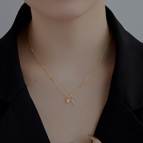 925 Silber Kette Herz & Schlüssel - 18K vergoldet