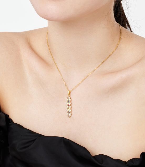 925 Sterling silver chain with square zirconia pendant, 18K gold-plated