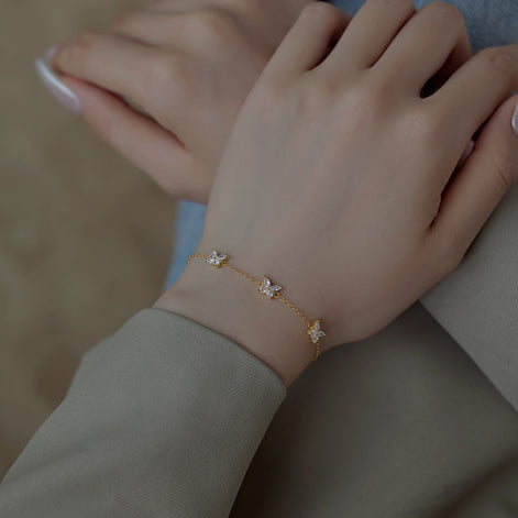 Butterfly bracelet made of 925 sterling silver and zirconia stones-18K gold-plated