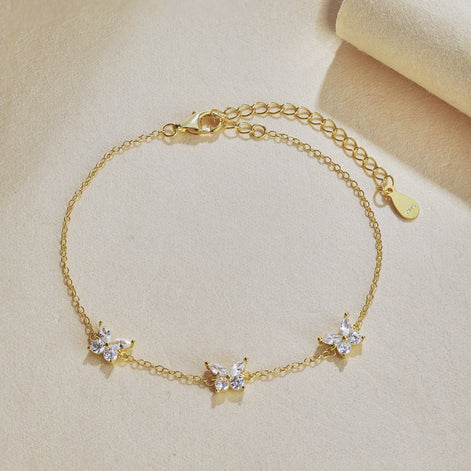 Butterfly bracelet made of 925 sterling silver and zirconia stones-18K gold-plated