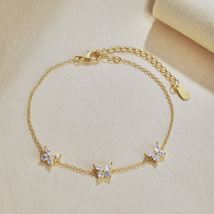 Butterfly bracelet made of 925 sterling silver and zirconia stones-18K gold-plated