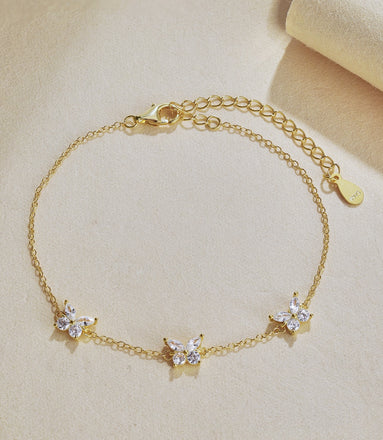 Butterfly bracelet made of 925 sterling silver and zirconia stones-18K gold-plated