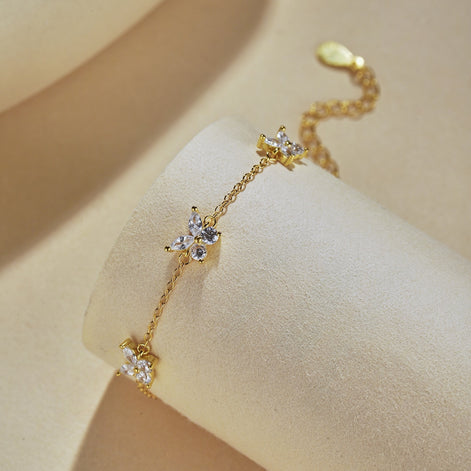 Butterfly bracelet made of 925 sterling silver and zirconia stones-18K gold-plated