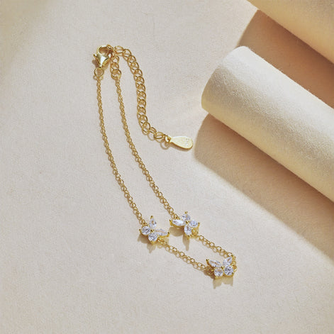 Butterfly bracelet made of 925 sterling silver and zirconia stones-18K gold-plated