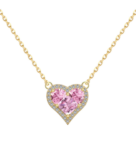 925 Sterling Silver Necklace – 18K gold-plated with pink heart zirconia