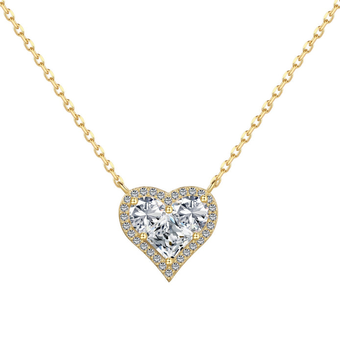 925 Sterling Silver Necklace – 18K gold plated with clear heart zirconia