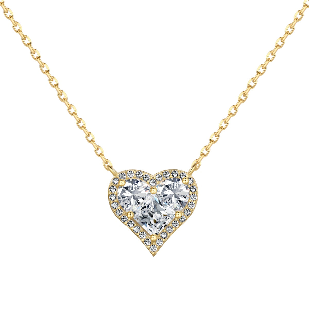 925 Sterling Silver Necklace – 18K gold plated with clear heart zirconia