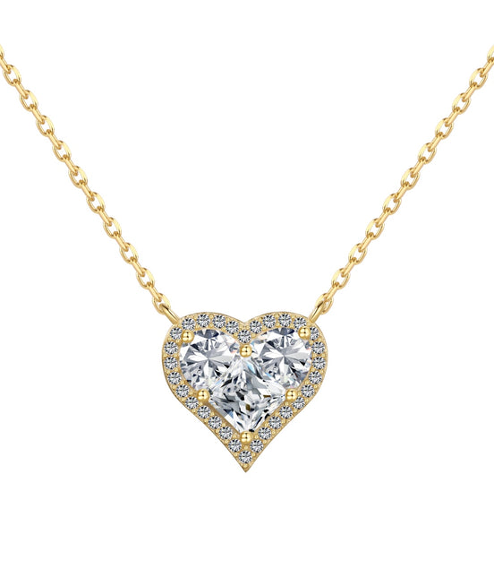925 Sterling Silver Necklace – 18K gold plated with clear heart zirconia