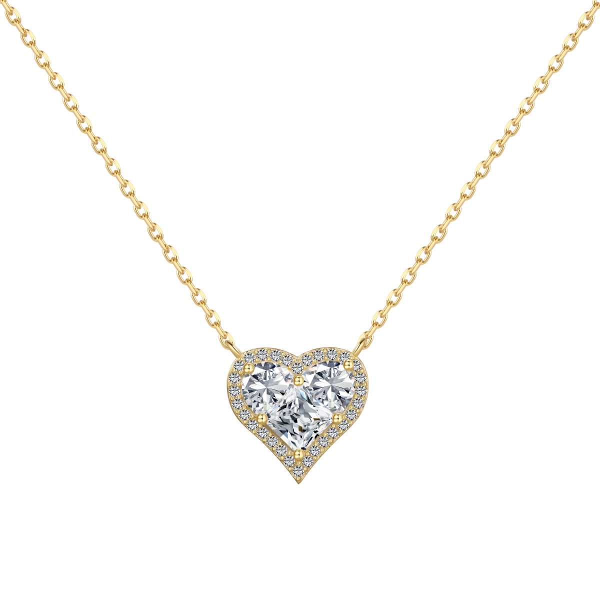 925 Sterling Silver Necklace – 18K gold plated with clear heart zirconia