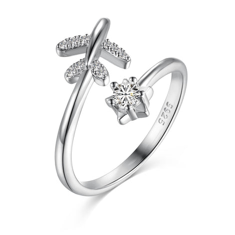 Adjustable 925 silver ring in open design with airplane and star motif