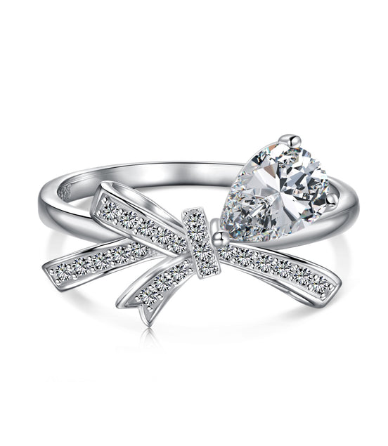 925 silver ring in bow design with zirconia stones