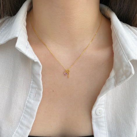 925 Silber Kette Herz & Schlüssel - 18K vergoldet