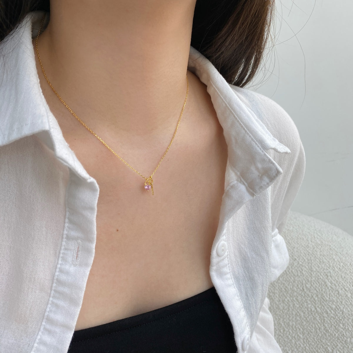 925 Silber Kette Herz & Schlüssel - 18K vergoldet