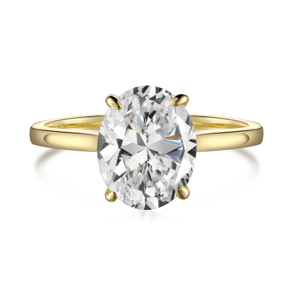 18K gold-plated 925 silver solitaire ring with large zirconia