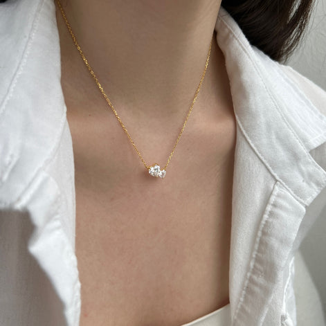 قلادة من الفضة عيار 925 على شكل قلب مزدوج - مطلية بالذهب عيار 18 قيراطًا