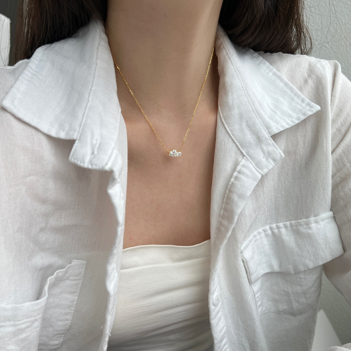 قلادة من الفضة عيار 925 على شكل قلب مزدوج - مطلية بالذهب عيار 18 قيراطًا