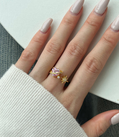 BlushHeart 18K Vermeil Silver Ring with Pearl