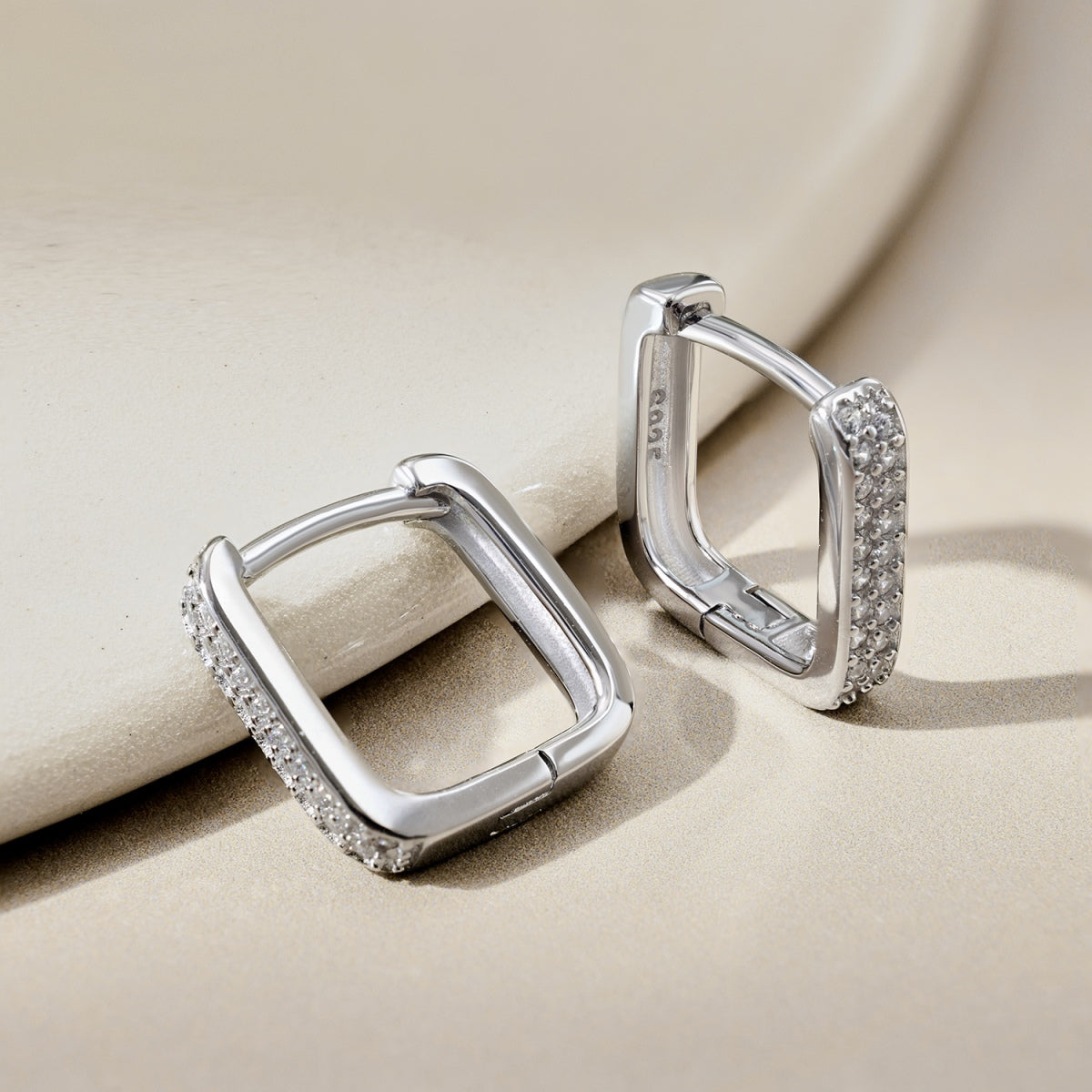 925 silver hoop earrings – square & set with zirconia
