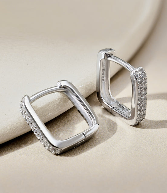925 silver hoop earrings – square &amp; set with zirconia