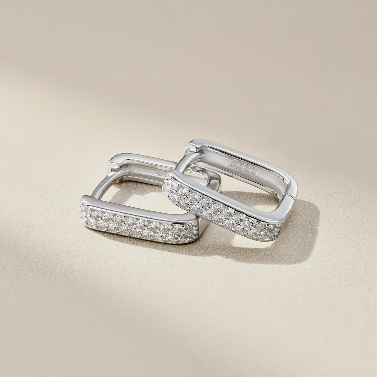 925 silver hoop earrings – square & set with zirconia