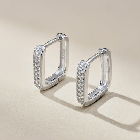925 silver hoop earrings – square &amp; set with zirconia