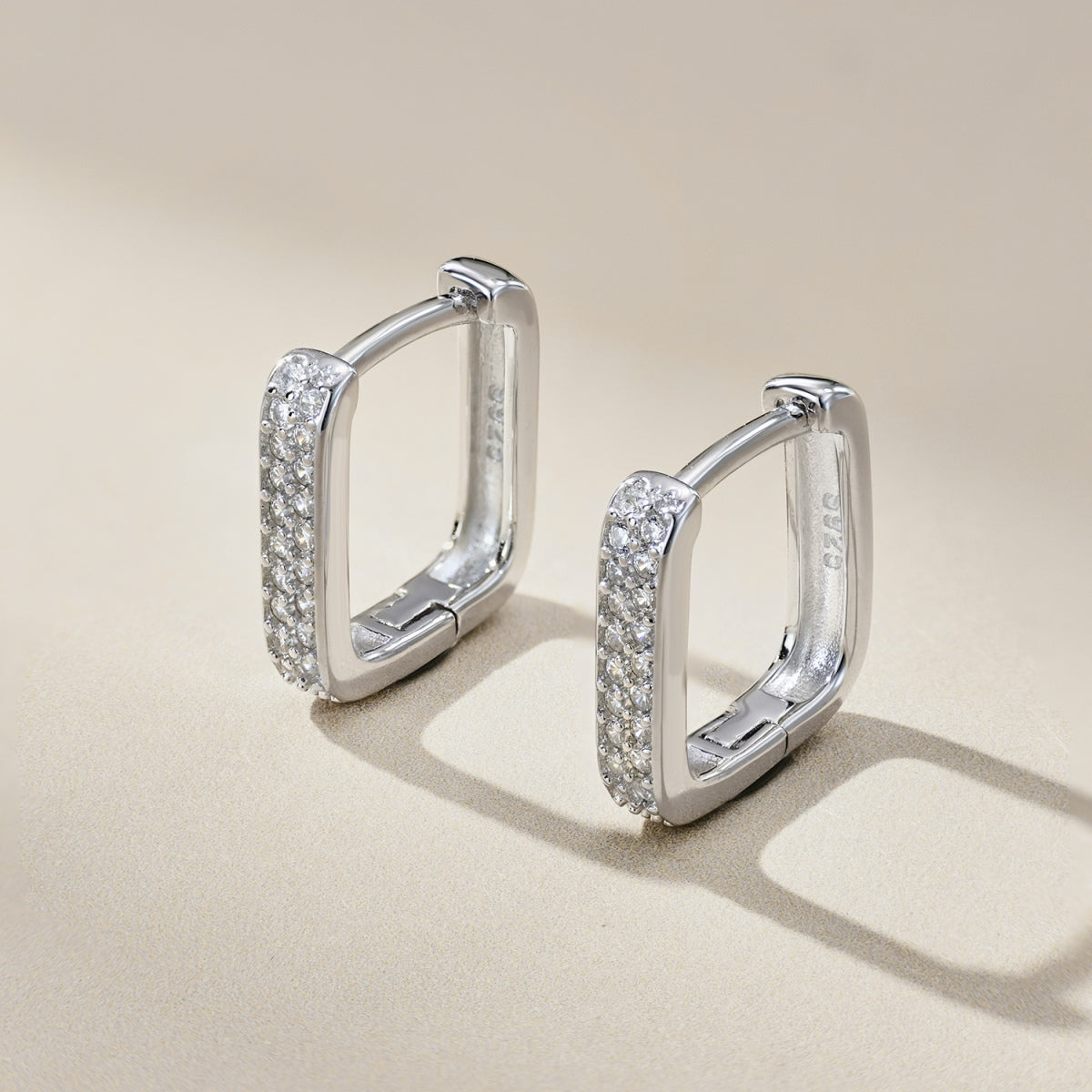925 silver hoop earrings – square & set with zirconia