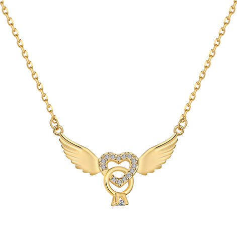 925 silver necklace heart with wings - 18K gold-plated