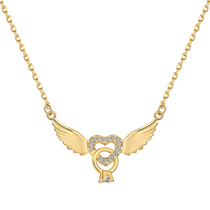 925 silver necklace heart with wings - 18K gold-plated