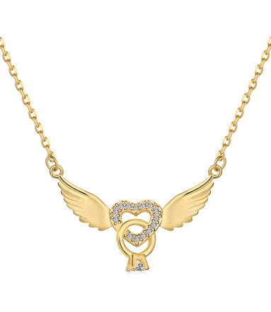 925 silver necklace heart with wings - 18K gold-plated