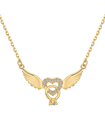 925 silver necklace heart with wings - 18K gold-plated