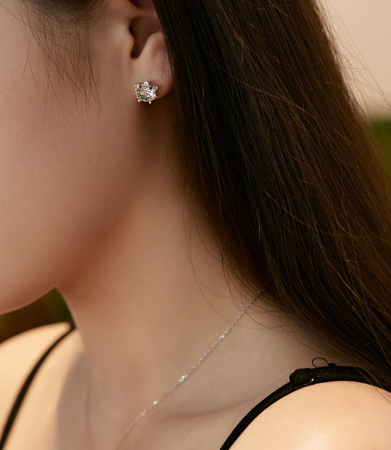 Snow Sparkle Zirconia Crystal Flower Stud Earrings in 925 Silver